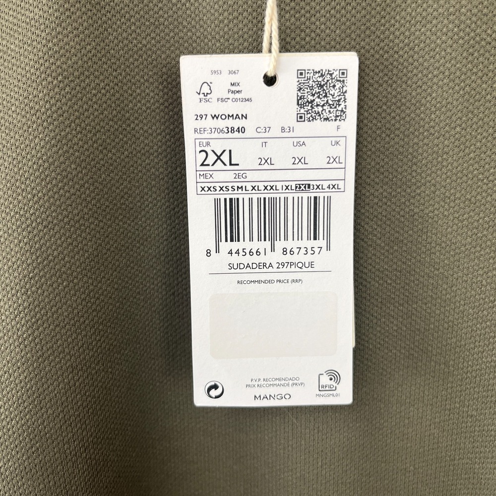 Mango NWT MNG Pullover Sweatshirt Women 2XL Olive Green Cotton Blend Sustainable - Picture 6 of 13